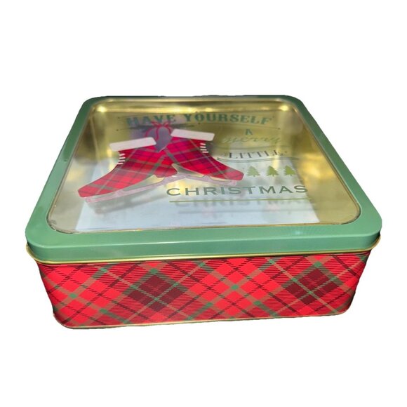 Vintage Christmas Cookie Square Tin Have Yourself A Merry Little 8”L x 8”W x 3”H - Picture 1 of 9